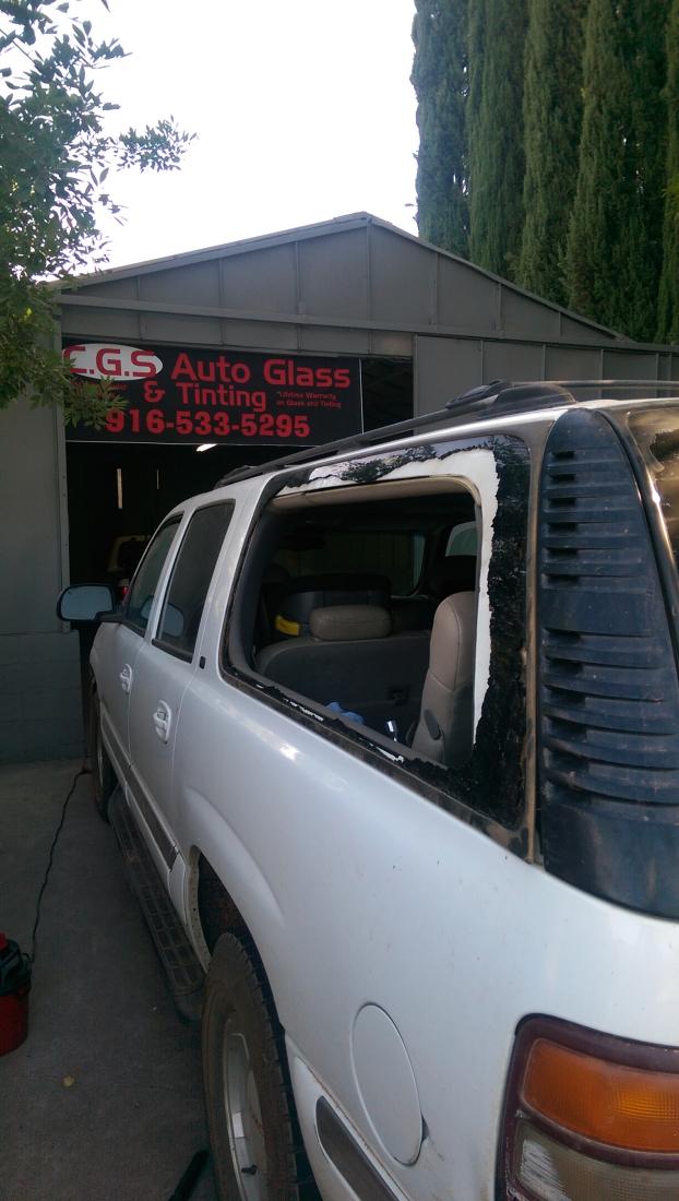 Before a completed emergency auto glass replacement project in the area